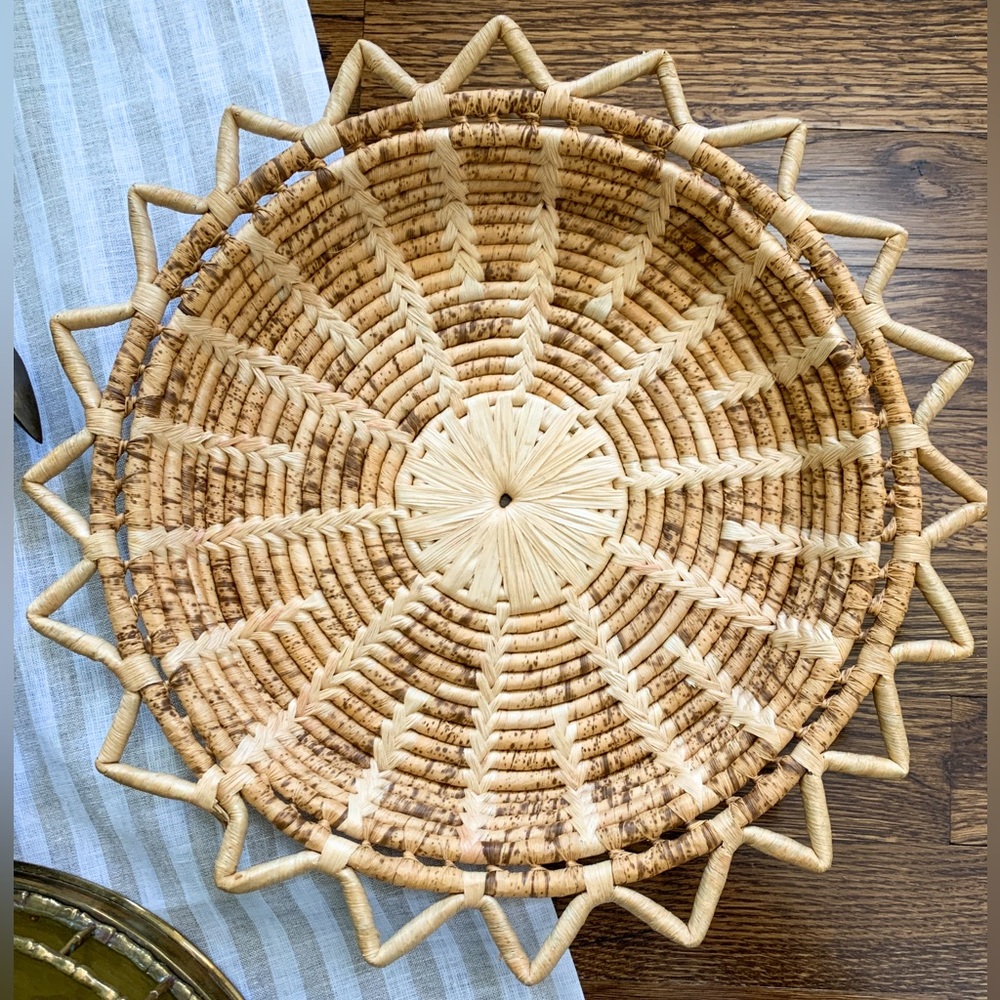 Woven Natural Materials Basket Tray with Border Coastal Home Decor